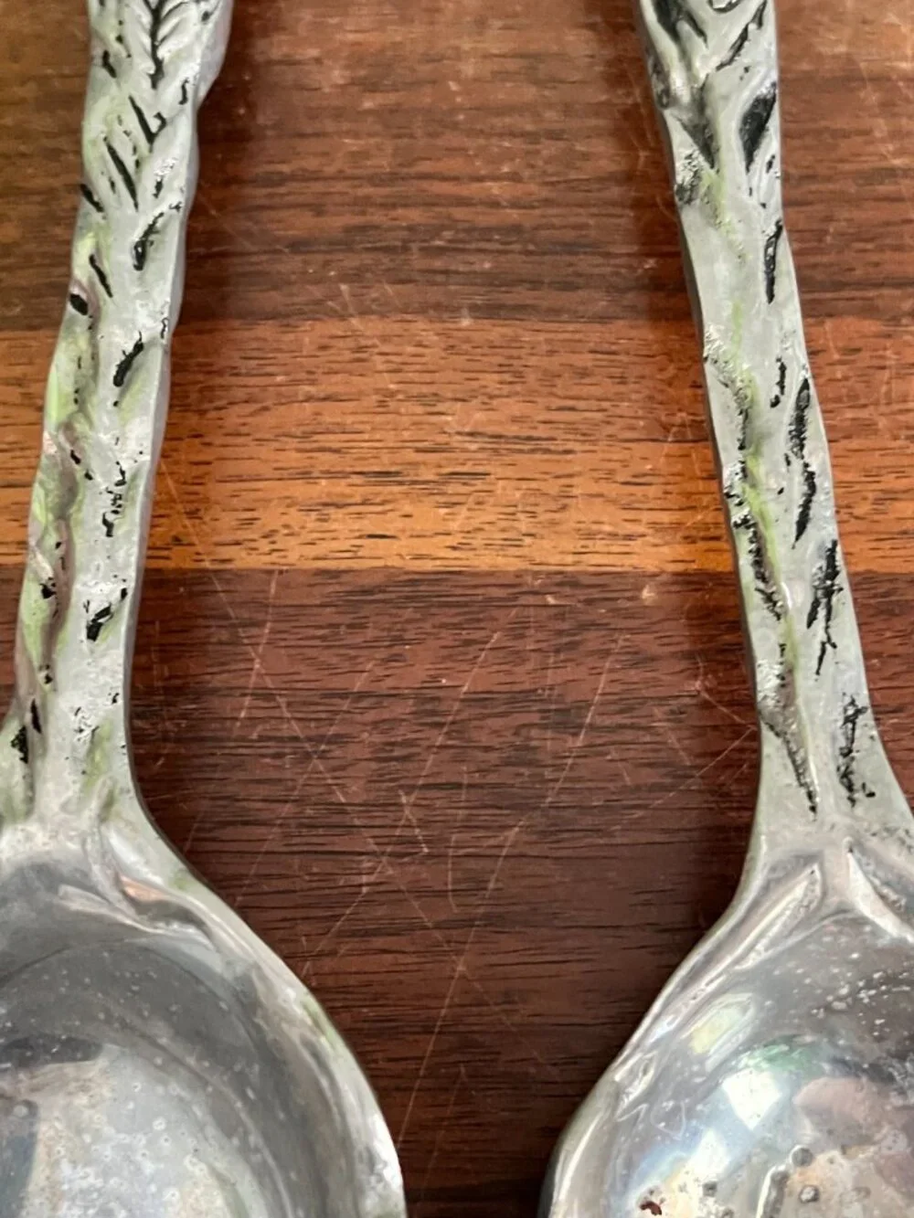 Vintage Bunny Salad Serving Set Cast Aluminum Relief Woodland Rabbits 11”